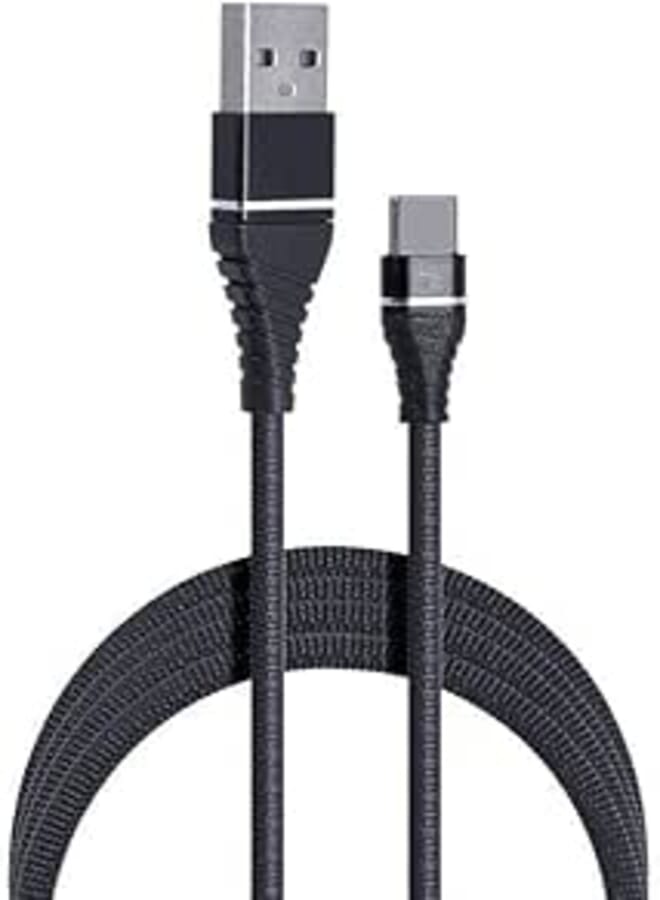 A BST USB to Type-C Cable Sync Fast Charge Fabric Material - Tangle Free - Black